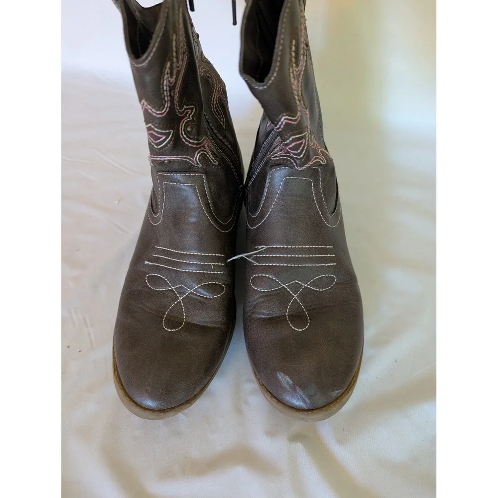Wonder Nation Girls Brown Western Cowboy Boots Pink Stitching Size 4 GGWN40FM008